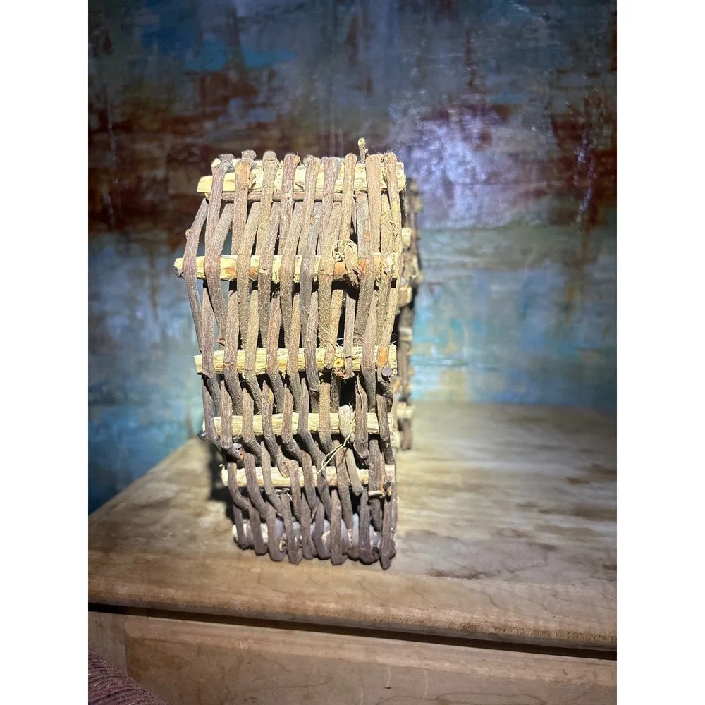 Rustic Double Heart Twig Basket Primitive Grapevine Woven Decor Brown 13.5in